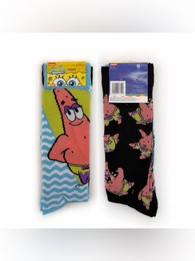 SpongeBob Patrick Crew Socks Mens Womens Nickelodeon 2 Pairs Gift